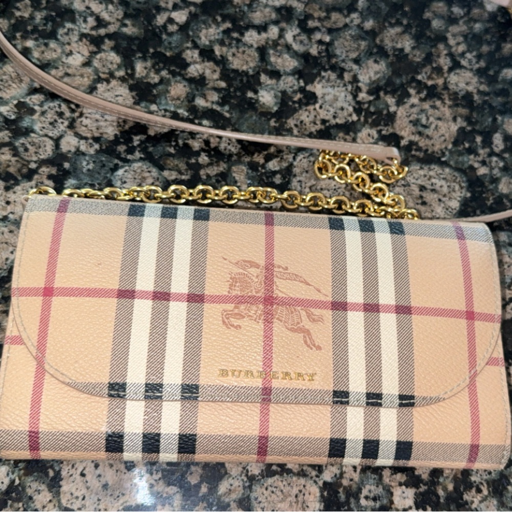 Burberry Beige and Pink Checkered Clutch